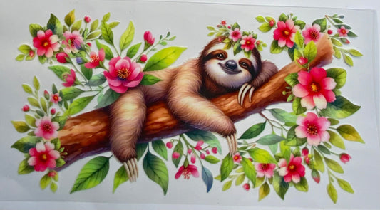 uvdtf  transfer wrap sloth on a branch with floral`