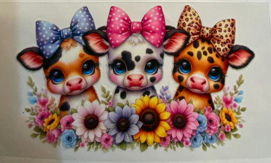 uvdtf  transfer wrap  3 highland cow with big bows sunflowers