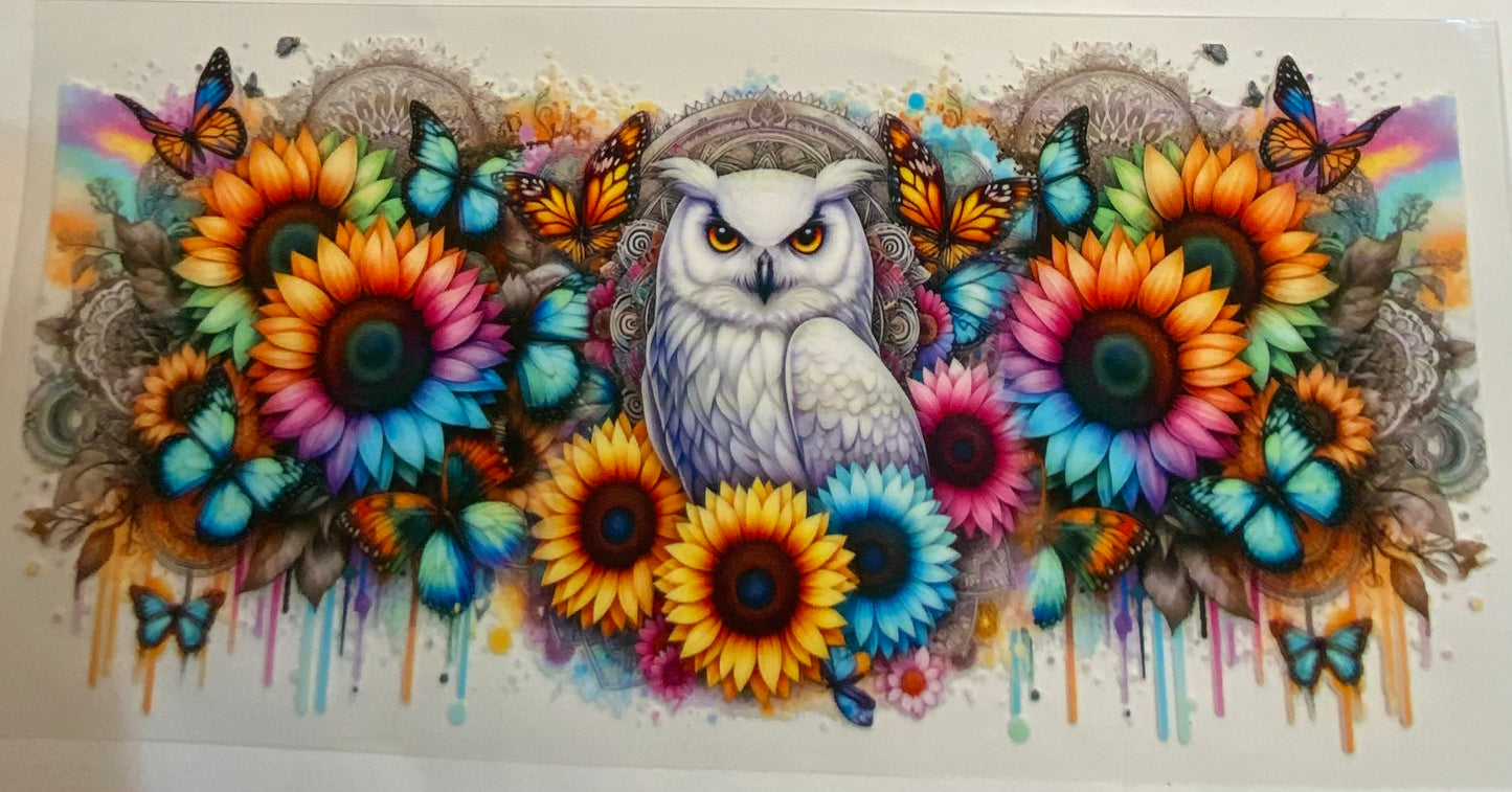 uvdtf  transfer wrap purple owl sunflowers