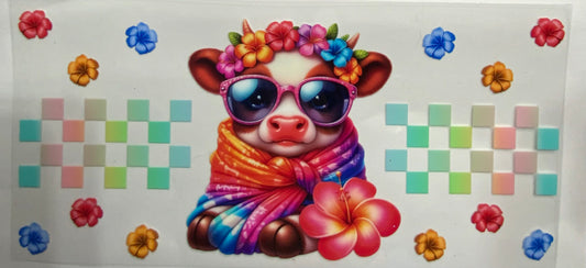 Cup wraps uvdtf fancy highland cow with checkered floral