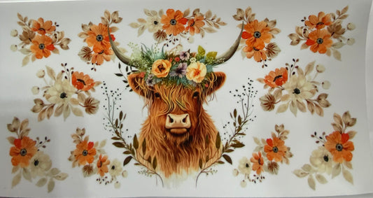 Cup wraps uvdtf highland cow Orange floral