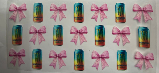 Cup wraps uvdtf  monster drinks teal ombré with bows